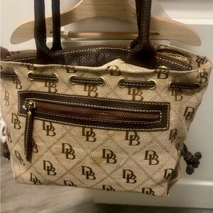 Authentic Dooney & Bourke Brown and Cream Canvas Tote with Monogram